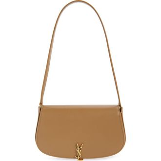 Saint Laurent Mini Cassandre Flap Leather Shoulder Bag in Dark Cork at Nordstrom