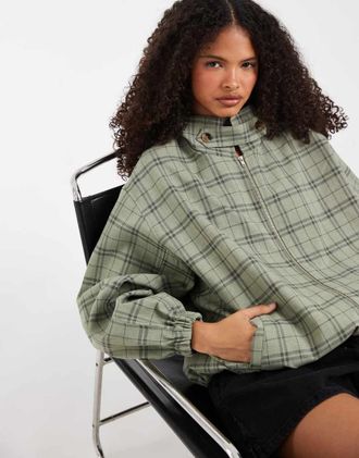 Asos Giacca harrington casual verde a quadri con collo a imbuto