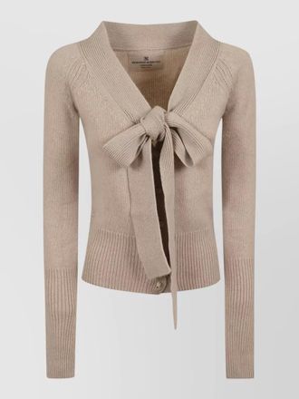 Ermanno Scervino cashmere ribbed draped bow v-neck cardigan