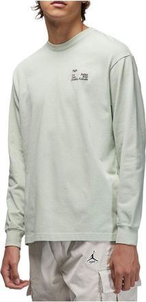 Nike Jordan Mens Air Jordan Alphabet Printing Solid Color Round Neck Long Sleeves Aqua Blue T-Shirt DN3411-017
