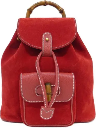 Gucci Red Color Suede Leather Backpack (Pre-Owned)