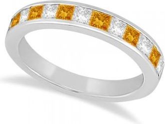 Allurez Channel Citrine & Diamond Wedding Ring 14k White Gold (0.70ct)