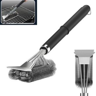 OEM 1 Pieza, Cepillo Para Barbacoa De Acero Inoxidable Con Raspador, Cepillo Para Parrilla, Limpieza 360&deg;, Limpieza De Parrilla, Utensilios De Cocina