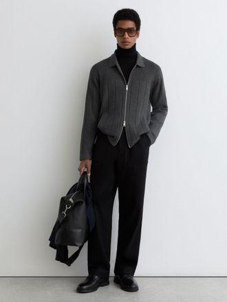 Reiss Charcoal Melange Wide-rib Zip-through Cardigan, Xxl