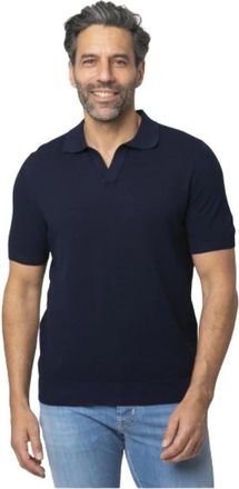 Gran Sasso Marineblauwe polo met schipperskraag van katoenpiqu&eacute; - Heren - Polos - Blauw - XL - Katoen - Tops