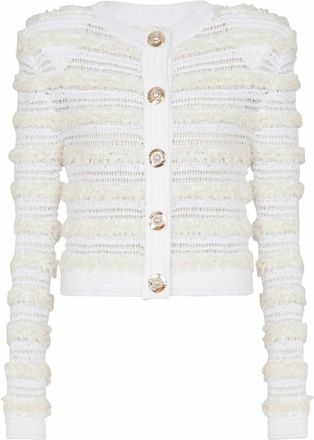 Balmain Gebreide cardigan met tweed-effect en lange mouwen - Dames - Vesten - Wit - L - Tweed - Truien & Vesten