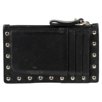 Valentino Pre-owned Wallets, female, Black, Size: ONE SIZE Pre-owned Rockstud Zip Cardholder