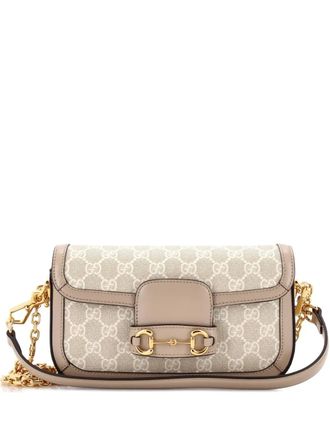 Gucci Horsebit 1955 Shoulder Bag GG Coated Canvas with Leather East West crossbody bag - Beige
