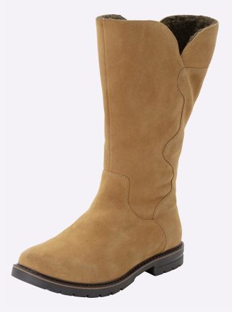 Sheego Weitschaftstiefel SHEEGO, Damen, Gr. 37, XXL-Schaft, cognac, Veloursleder, Schuhe Weitschaftstiefel