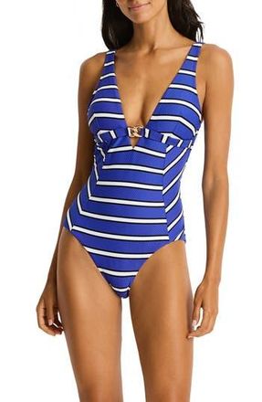 Sea Level Australia Voyage Chain Link Longline One-Piece Swimsuit in Amalfi Blue at Nordstrom Rack, Size 10 Us / 14 Au
