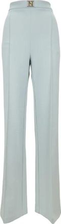 Elisabetta Franchi Gouden Detail Rits Haak Dames Broek - Dames - Wijde Broeken - Blauw - XL - Polyester - Broeken