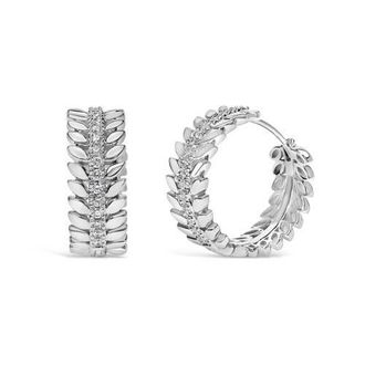 House of Brilliance 14K White Gold 1/4 Cttw Lab Grown Diamond Leafy Wreath Hoop Earrings at Nordstrom