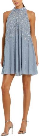 Mac Duggal High Neck Sleeveless Sequin Embellished Trapeze Dress in Powder Blue at Nordstrom, Size 8