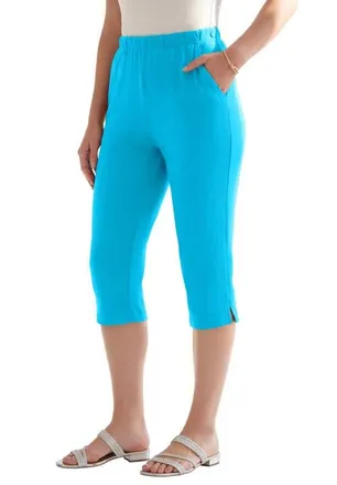 Roaman's Plus Size Soft Knit Relaxed Pull-On Capri Pant in Ocean at Nordstrom, Size 6X