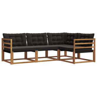 vidaXL Conjunto De Sof&aacute;s De Exterior Con Coj&iacute;n 4 Pcs Natural Y Negro Vidaxl