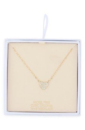 Nordstrom Rack Pav&eacute; Cubic Zirconia Heart Pendant Necklace in Clear- Gold at Nordstrom Rack