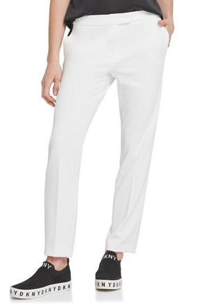 DKNY Flat Front Straight Leg Career Pants in Ivory at Nordstrom, Size 10