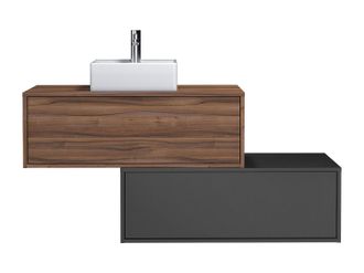 Vente-Unique Mueble de ba&ntilde;o suspendido en tonos naturales oscuros y antracita con lavabo - 94 cm - TEANA II