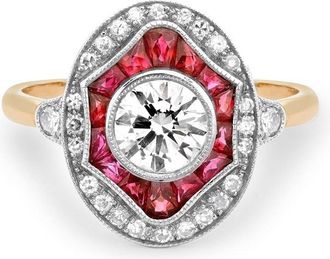 Pragnell 18kt yellow gold Art Deco diamond and ruby ring - women - 18kt Yellow Gold/Diamond/18kt White Gold/Ruby - N - Silver