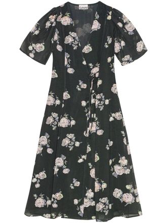Ganni Midi-jurk met bloemenprint - Zwart