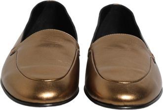 Dolce & Gabbana Gold Leather Dg Logo Slip On Men Loafers Shoes