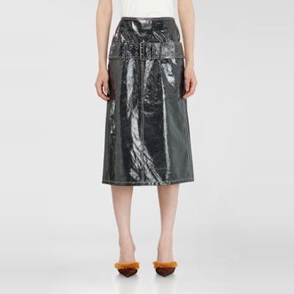 Diesel Patent-leather midi skirt with belt - Skirts - Woman - Grey