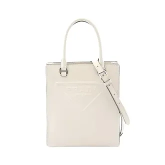 Prada Pre-owned Handbags, female, White, Size: ONE SIZE Pre-owned Emboss Logo Leather Handbag