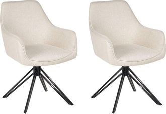 Beliani Beliani - Modern Fabric Dining Chairs Set of 2 Padded Seat Black Metal Legs Swivel Light Beige Jodar