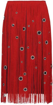 Prada eyelet-embellished fringe skirt - women - Viscose - 42 - Red