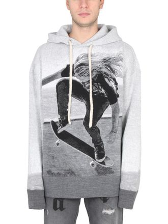 Palm Angels Grey Graphic Hood Sweater