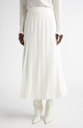Lafayette 148 New York Hand Beaded Faux Pearl Pleated Georgette Midi Skirt in Cloud at Nordstrom Rack