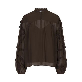 Dante6 Lara Ruffle Blouse - Dames - Blouses & Shirts - Bruin - Maat: L Chiffon