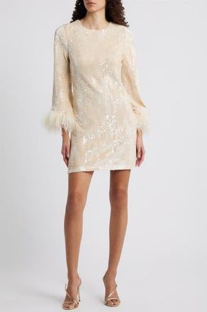 Julia Jordan Sequin Embellished Minidress in Cream at Nordstrom Rack, Size 12