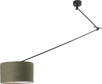 QAZQA Qazqa + Moderno L&aacute;mpara Colgante Negra Con Pantalla De 35 Cm Verde Regulable - Blitz Textil /acero Redonda Adecuado Para Led Max. 1 X 60 Watt