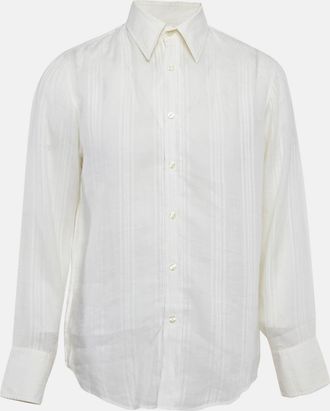 HUGO BOSS Boss By Hugo Boss White Striped Ramie Button Front Shirt