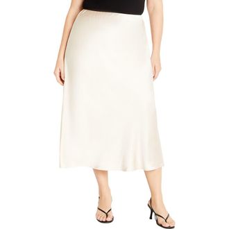 City Chic Miranda Midi Skirt in Cream at Nordstrom, Size L