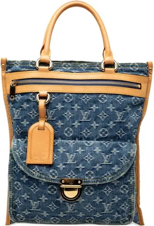 Louis Vuitton Monogram Denim Blue Canvas Leather Handbag Tote Bag (Pre-Owned)
