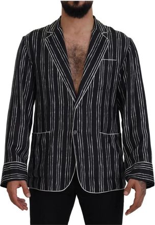 Dolce & Gabbana Blauw Gestreept Zijden Pyjama Overhemd Jas - Heren - Blazers - Blauw - S - Jassen