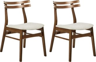 Beliani Conjunto De 2 Sillas De Comedor Retro Sin Reposabrazos Asiento De Tela Beige Estructura De Madera Maciza Oscura Cynthiana