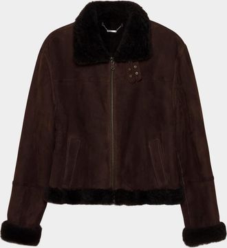 SIMKHAI Cassia Suede Cropped Jacket with Shearling Trim