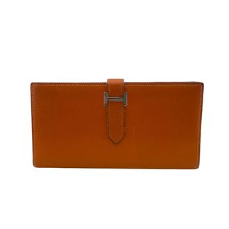 Herm&egrave;s Orange Box Calf Leather Long Wallet (Bi-Fold) (Pre-Owned)