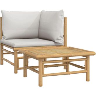vidaXL Set De Muebles De Jard&iacute;n 2 Piezas Bamb&uacute; Y Cojines Gris Claro Vidaxl