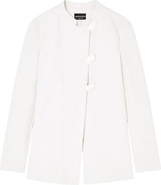 Emporio Armani Embossed Textured Jersey Jacket - Dames - Zomerjassen - Wit - 3XL - Katoen - Jassen