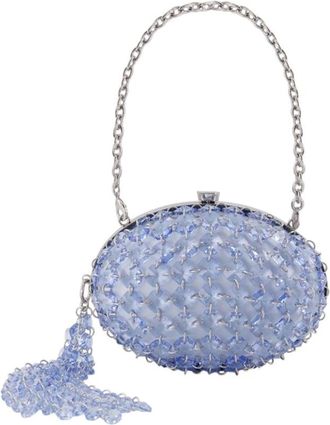 Self Portrait Clutch Ovale con Cristalli e Catena - - Bags - Donna - Blu - ONE SIZE