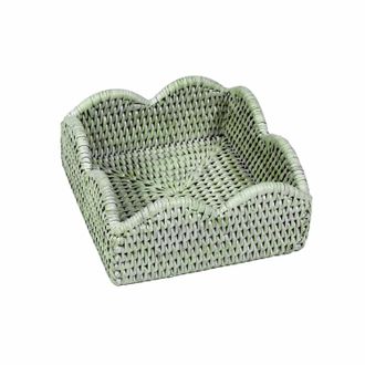 Caspari Rattan Cocktail Napkin Holder In Light Green