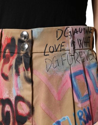 Dolce & Gabbana Beige Graffiti Print Cotton Blend Mini Womens Skirt