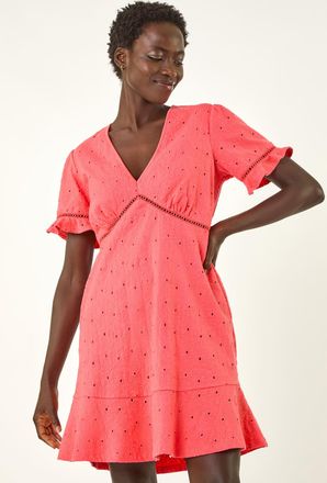 Roman Broderie Cotton Stretch Frill Dress