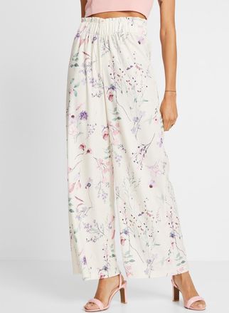 Bonprix Jerseyhose BONPRIX Jersey-Hose aus luftigem Cr&ecirc;pe, Damen, Gr. 52/54 (XXL), N-Gr, beige (naturbeige gebl&uuml;mt), Obermaterial: 98% Polyester, 2% Elasthan,