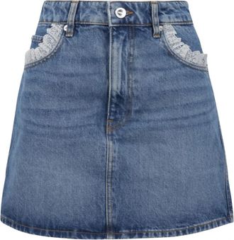 Ganni Rok van stijf denim - Dames - Spijkerrokken - Blauw - L - Denim - Rokken