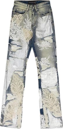 Who Decides War by Ev Bravado Metal jeans verfraaid met kant - Blauw